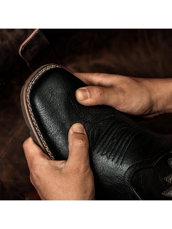 Men\'s Black Faux Leather Slip on Square Toe with Classic Embroidered Cowboy Boot